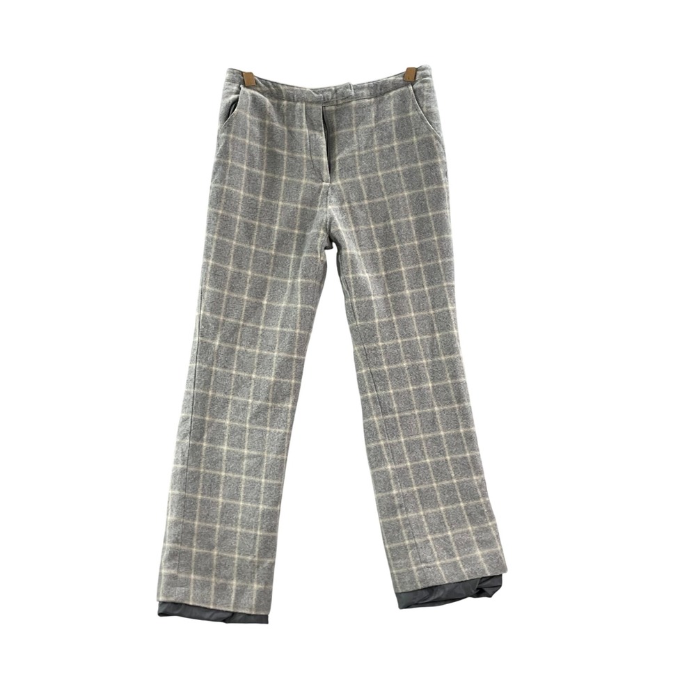 David N Wool Trousers Womens 10 Grey Windowpane Plaid Straight Leg Dress Pants